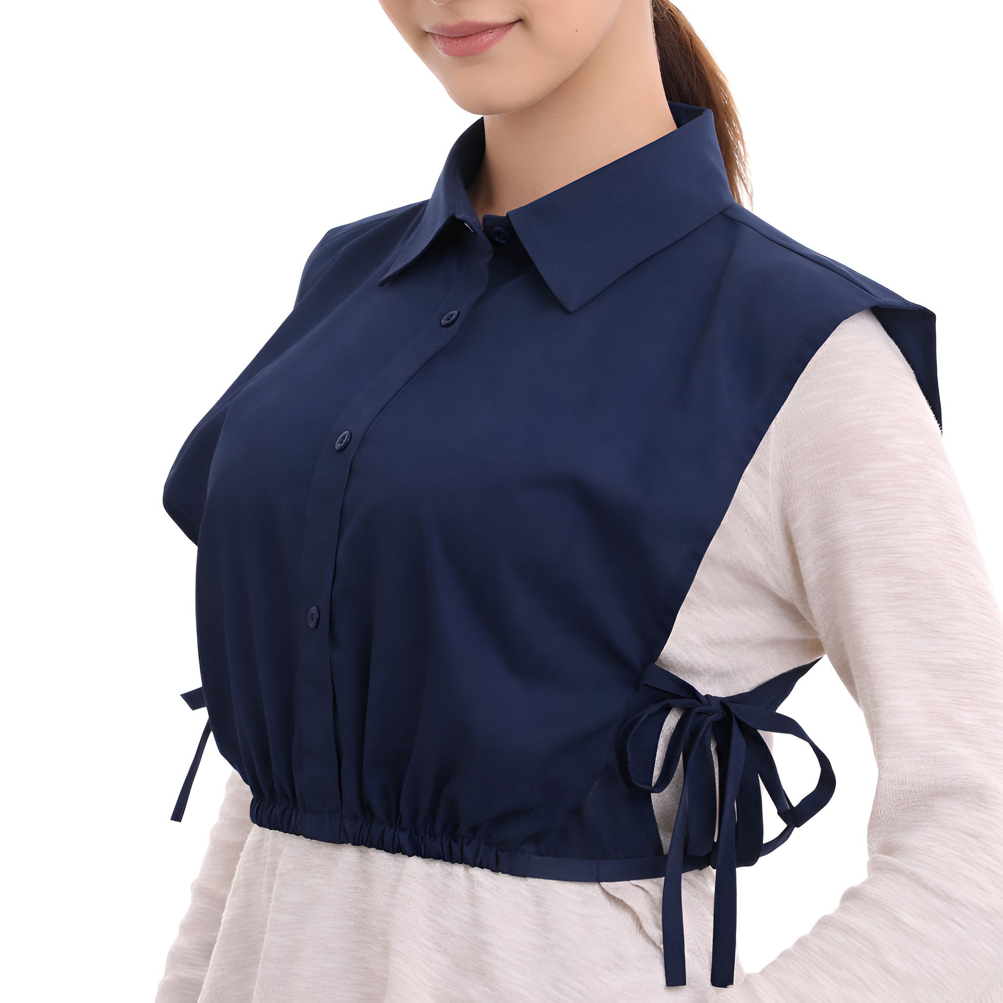 Elegant Hijab Wear navy shirt collar extender for covering neckline under open blouses
