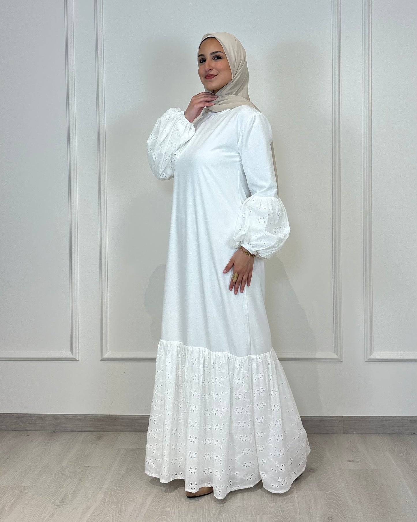 Layering Dress with Cotton Lace – Long Sleeve