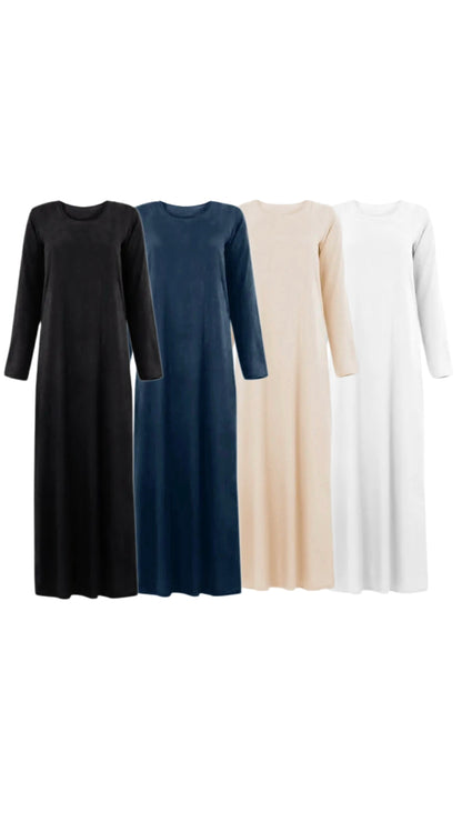 Slip Dress with Sleeves– White/Beige/Dark Blue/Black
فستان بطانة بكم – أبيض/بيج/كحلي/أسود