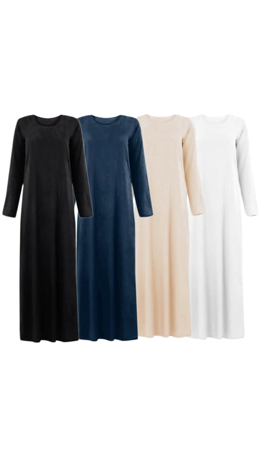 Slip Dress with Sleeves– White/Beige/Dark Blue/Black
فستان بطانة بكم – أبيض/بيج/كحلي/أسود