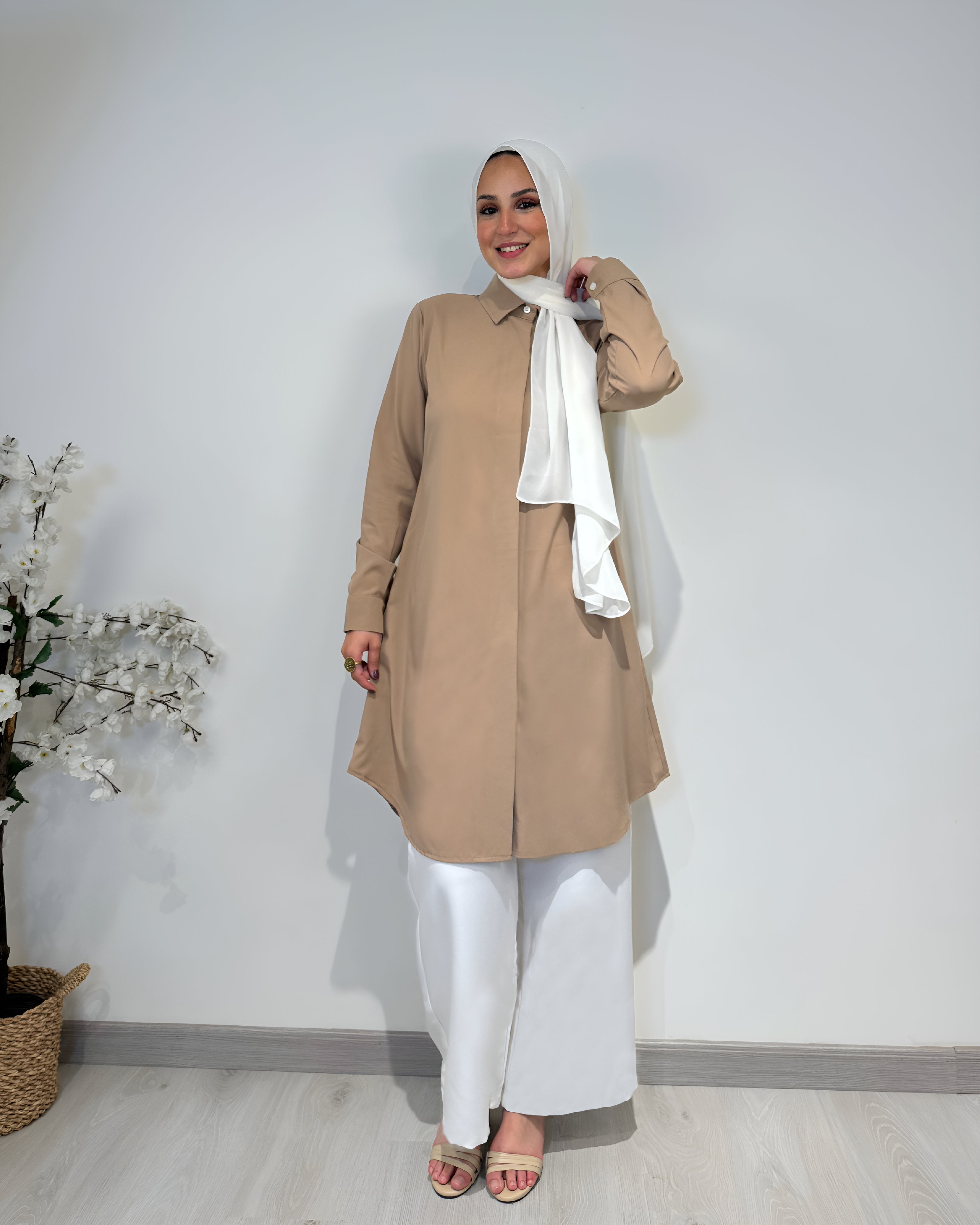 Basic formal long sleeve caffe shirt, slim fit, 100 cm length, suitable for formal and semi-formal wear