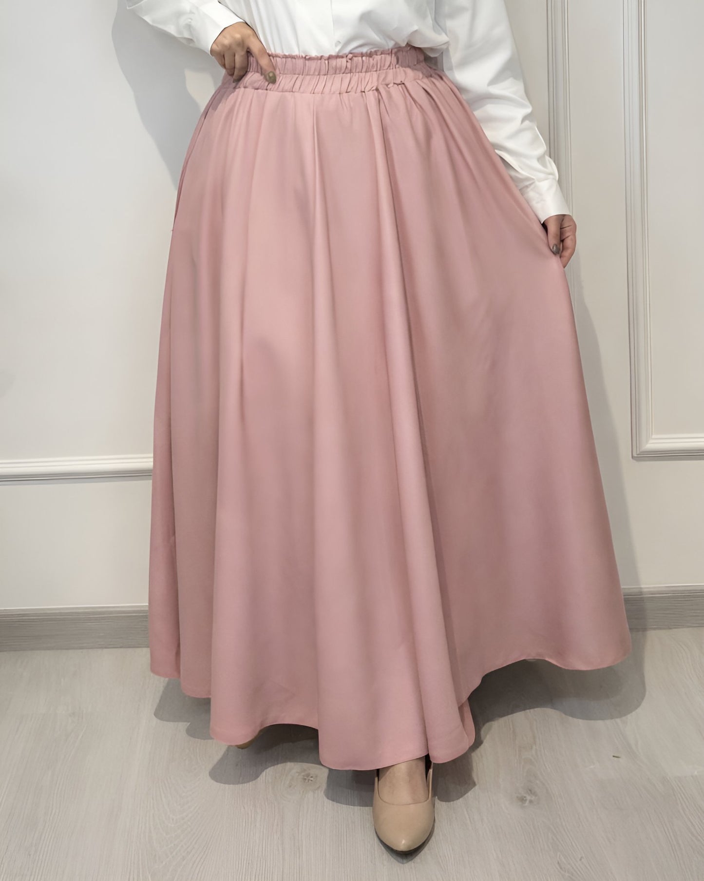 Crepe full cloche maxi skirt in cashmere with a flowing fit, length 100 cm. Plus size
