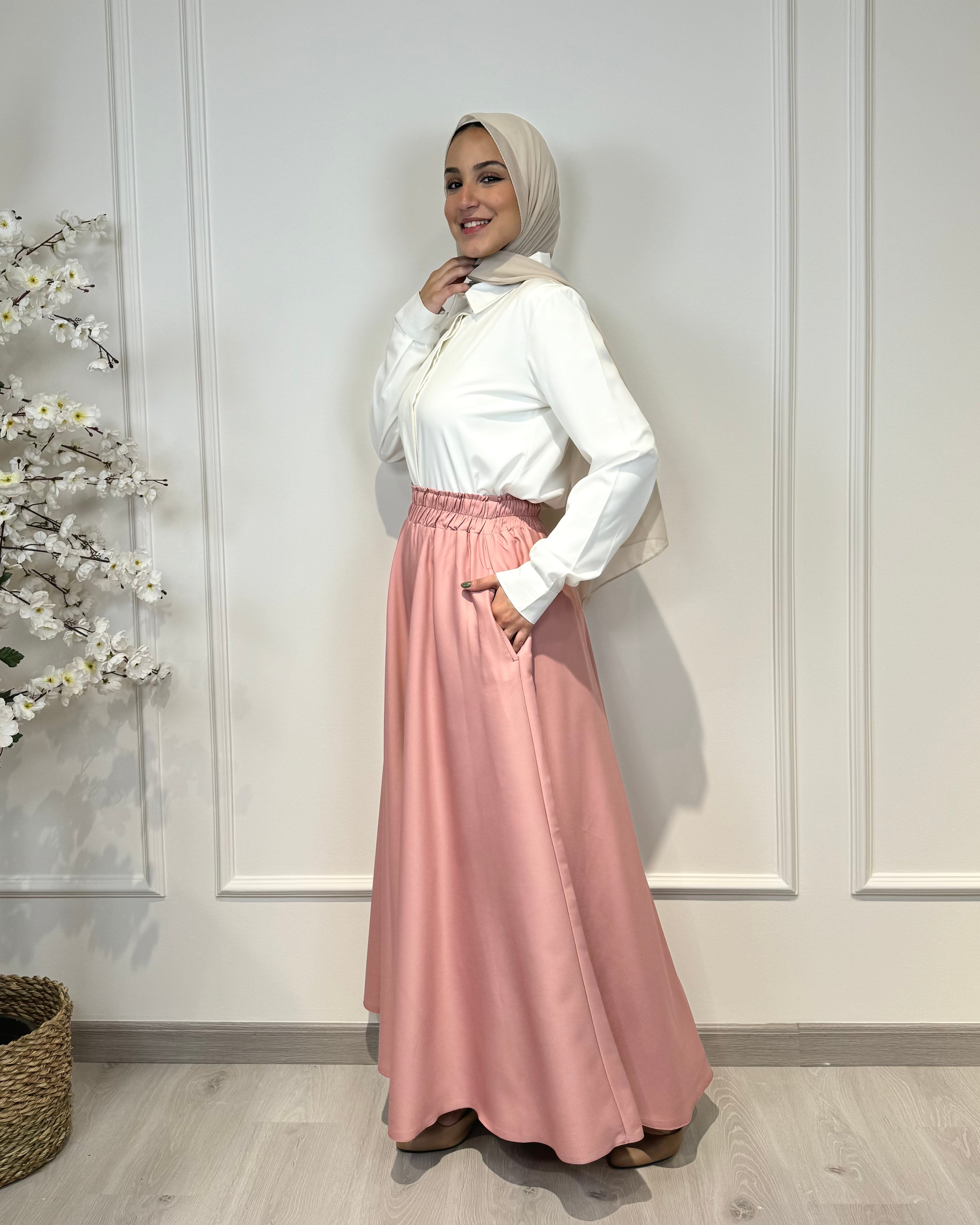 Crepe full cloche maxi skirt in cashmere with a flowing fit, length 100 cm