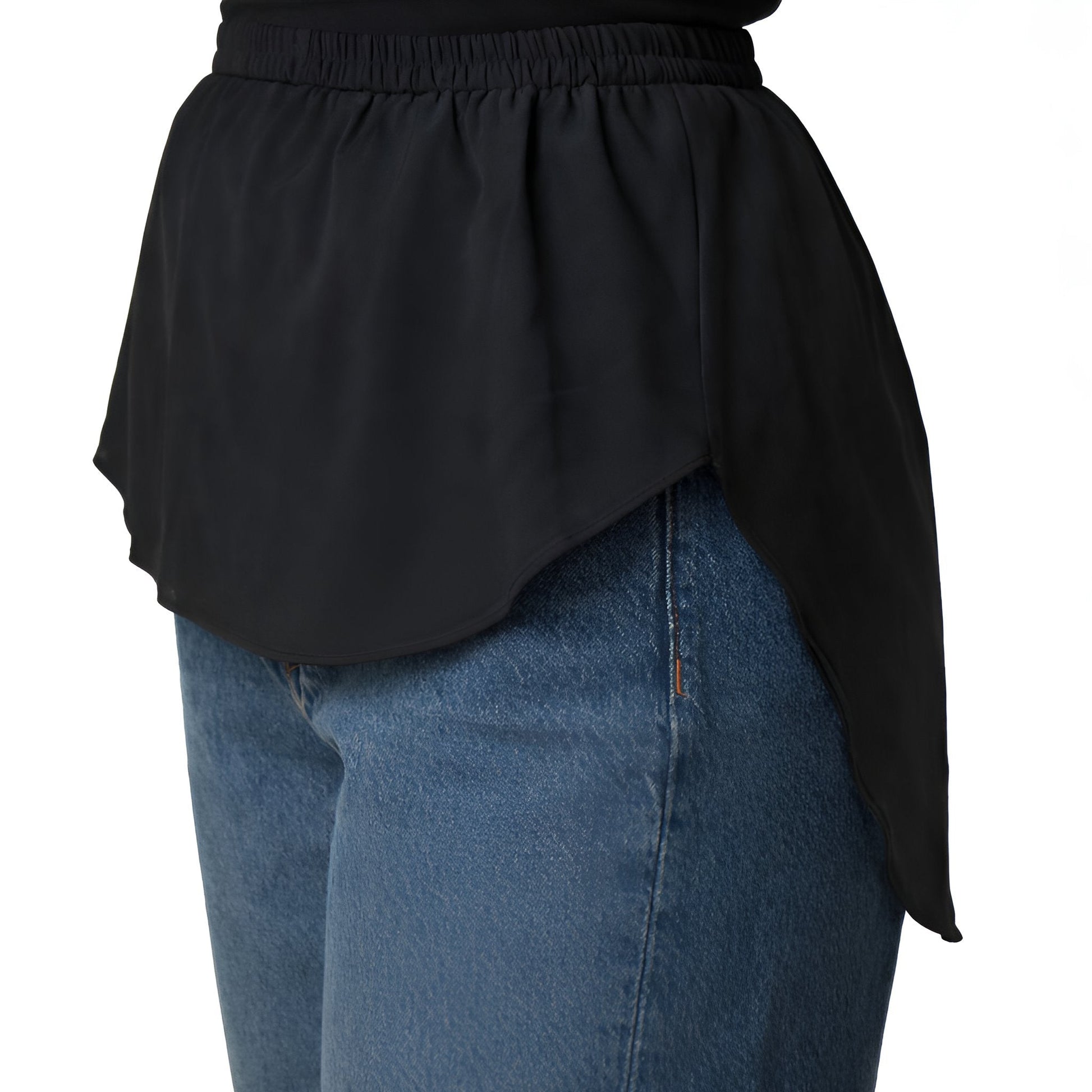 Elegant Hijab Wear black shirt extender without buttons, 22cm front and 35cm back length to cover short blouses