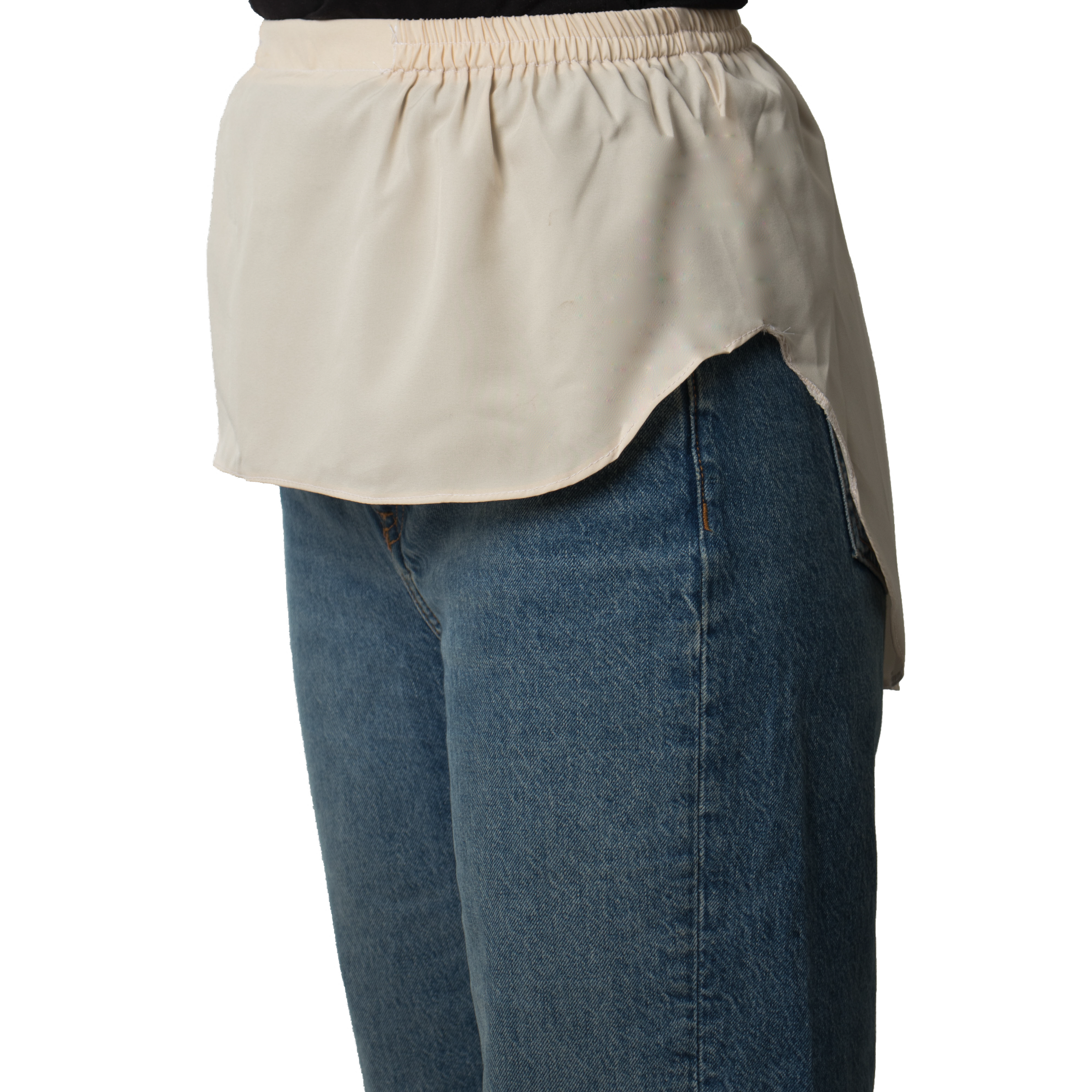 Elegant Hijab Wear beige shirt extender without buttons, 22cm front and 35cm back length, covers short blouses