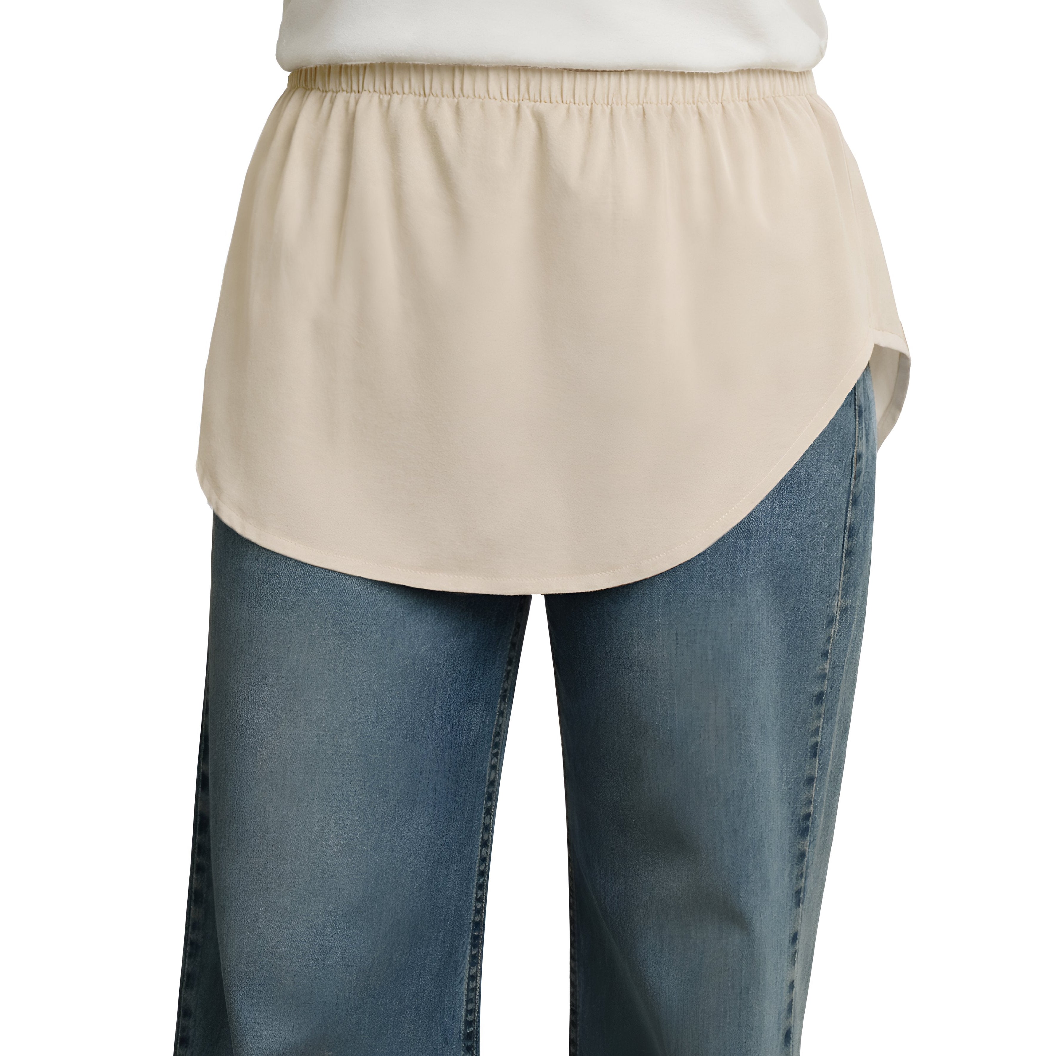 Elegant Hijab Wear beige shirt extender without buttons, 35cm front and 40cm back length