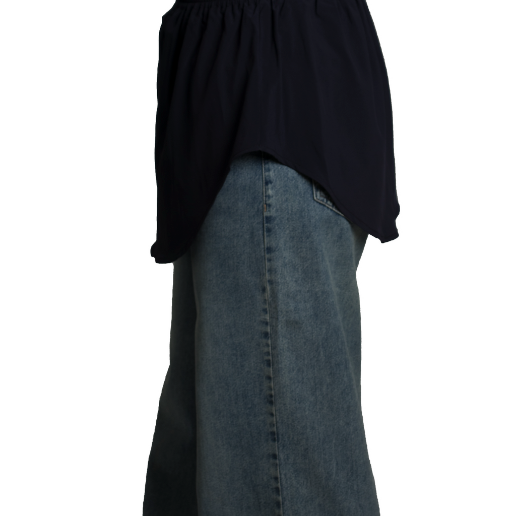 Elegant Hijab Wear black shirt extender without buttons, 35cm front and 40cm back length