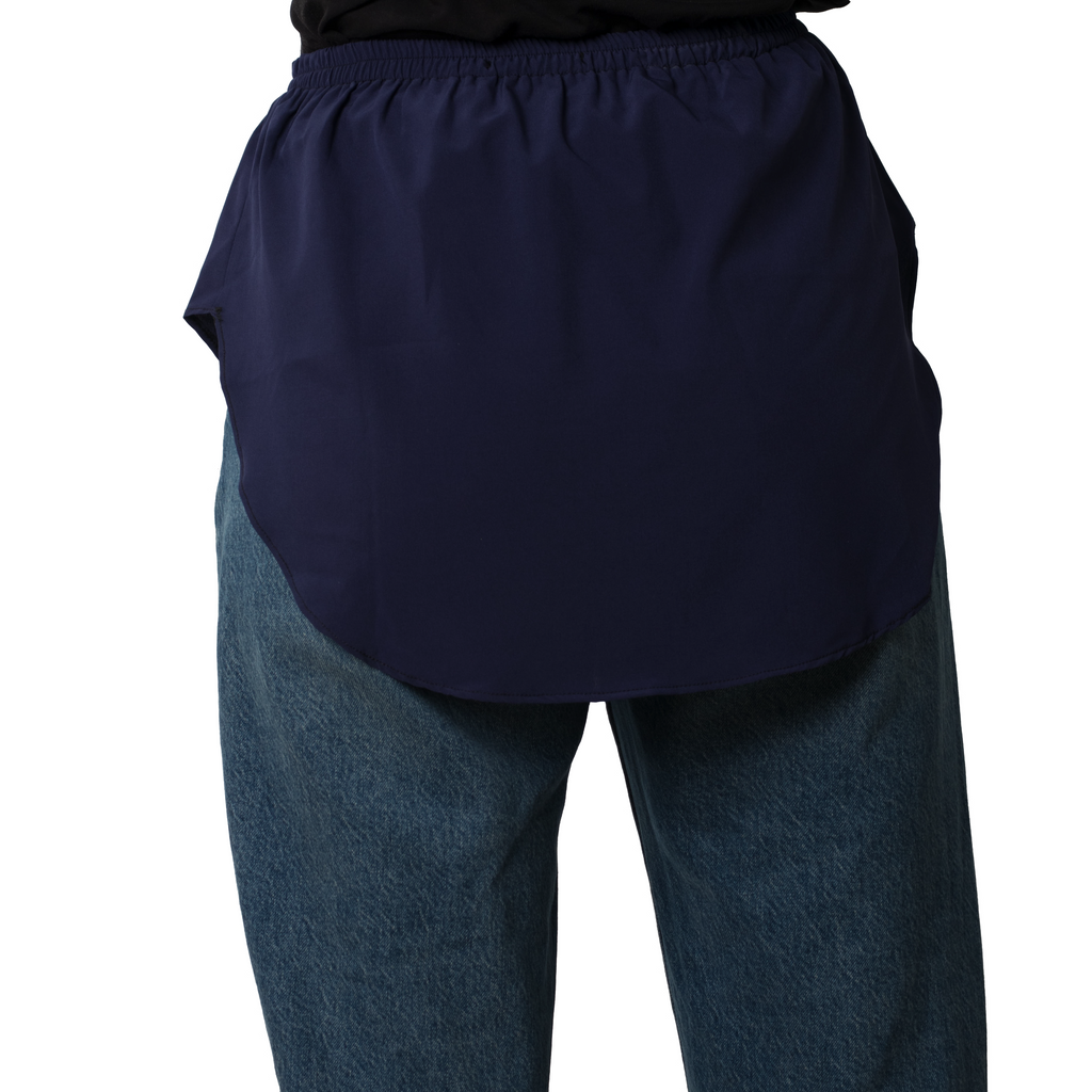 Elegant Hijab Wear navy shirt extender without buttons, 22cm front and 35cm back length, covers short blouses