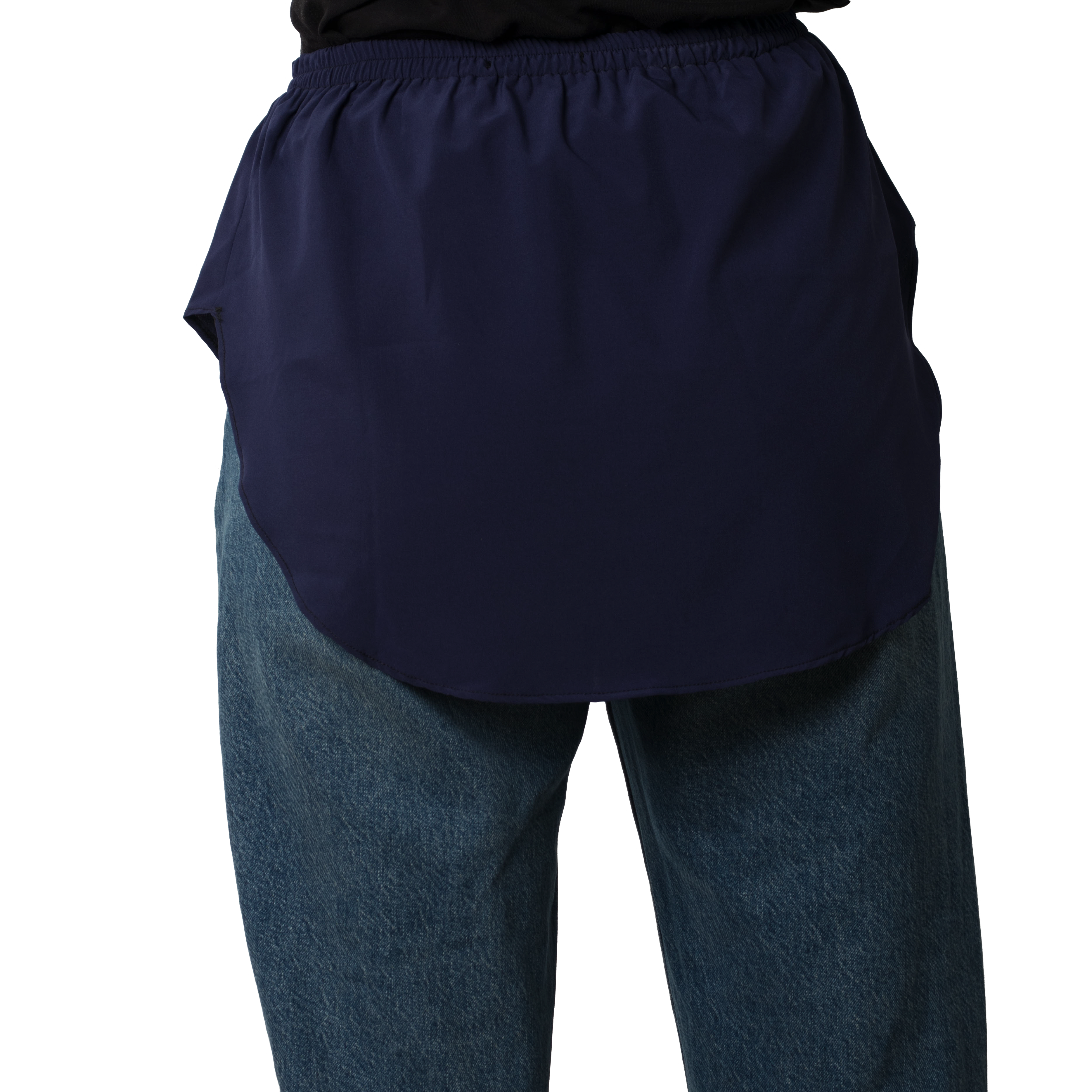 Elegant Hijab Wear navy shirt extender without buttons, 22cm front and 35cm back length, covers short blouses