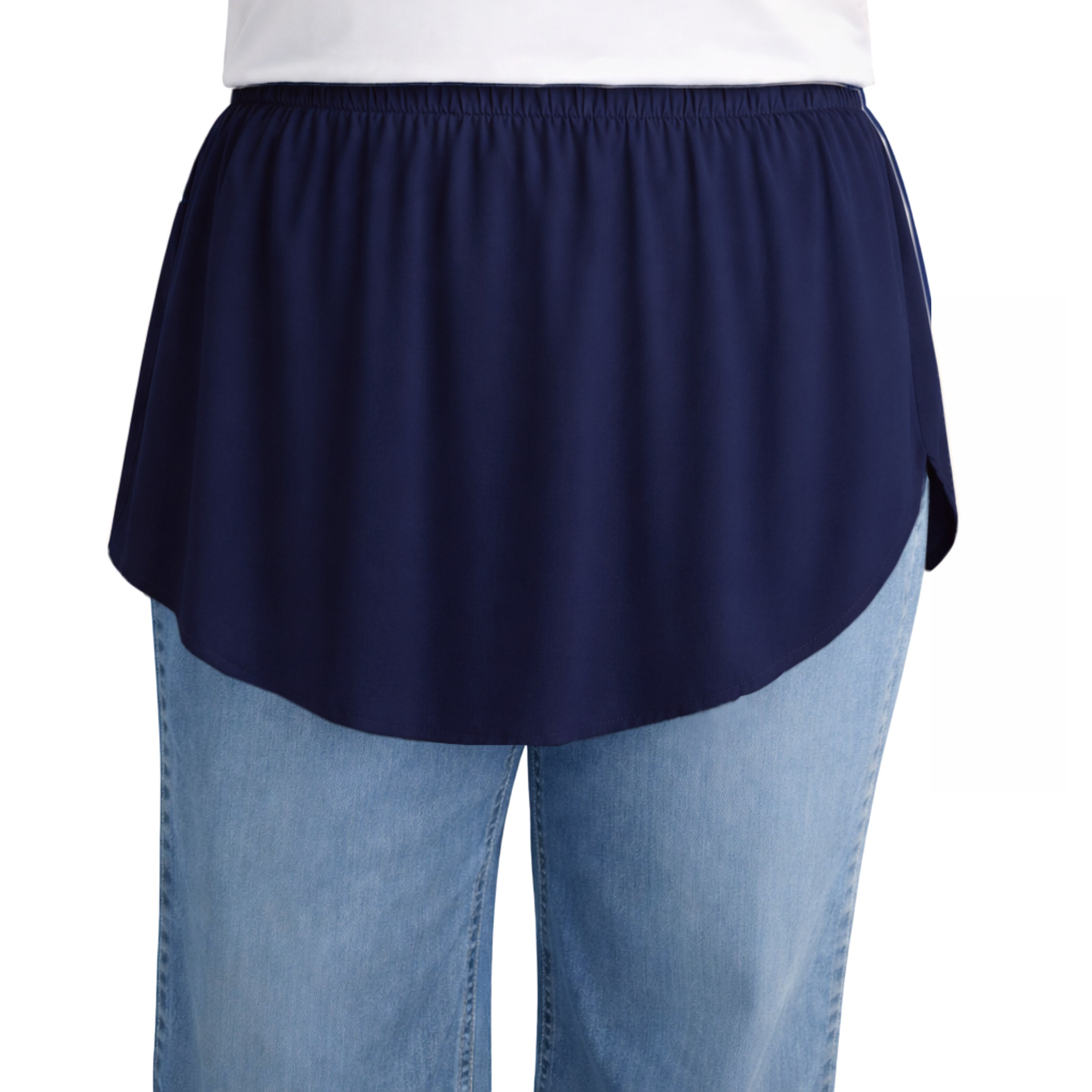 Elegant Hijab Wear navy shirt extender without buttons, 35cm front and 40cm back length