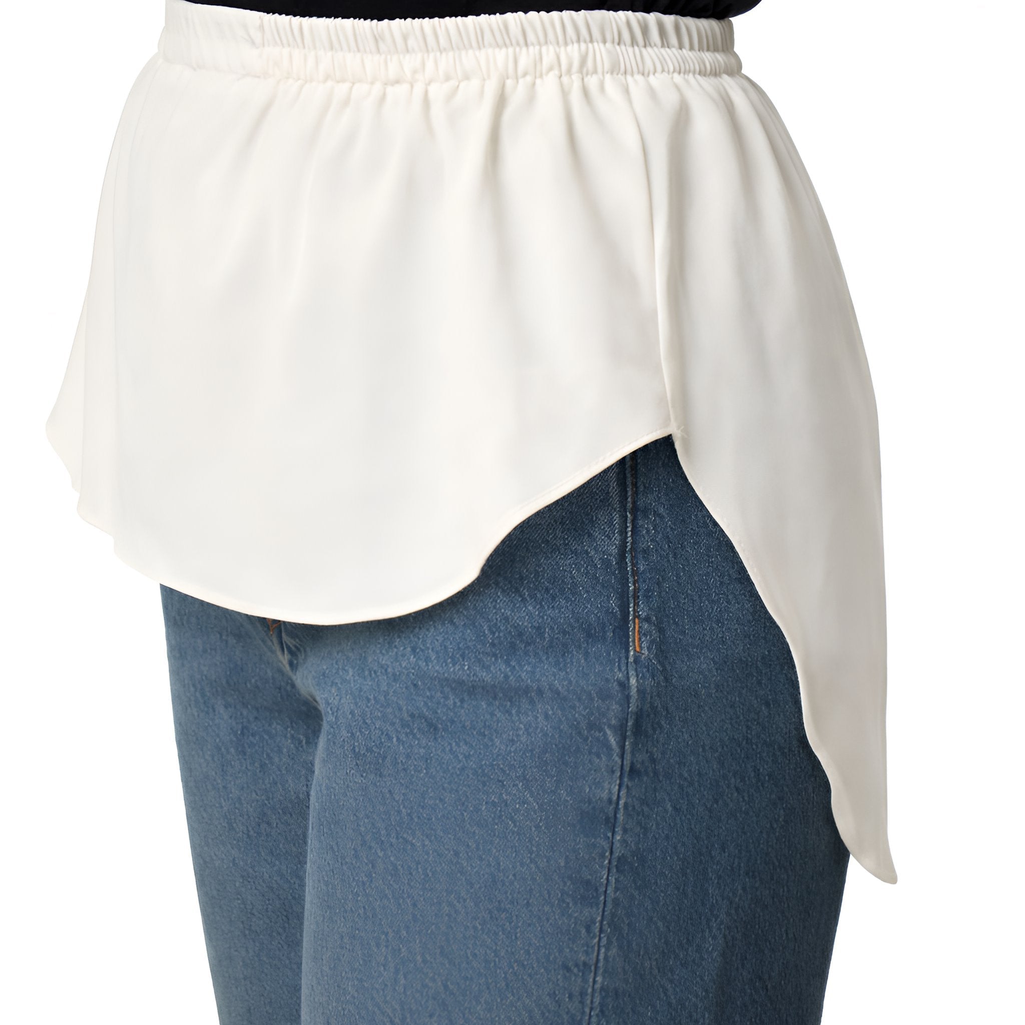 Elegant Hijab Wear Off-white shirt extender without buttons, 22cm front and 35cm back length, covers short blouses