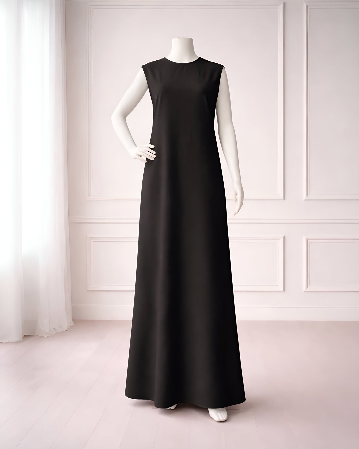 Sleeveless layering maxi dress, perfect for modest outfits. Lightweight and comfortable, ideal for wearing under short or sheer dresses or styling on its own