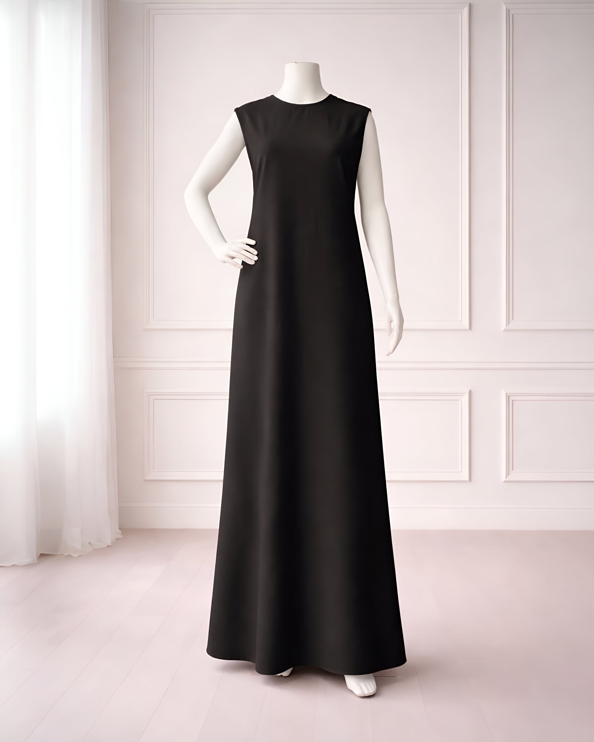 Sleeveless layering maxi dress, perfect for modest outfits. Lightweight and comfortable, ideal for wearing under short or sheer dresses or styling on its own